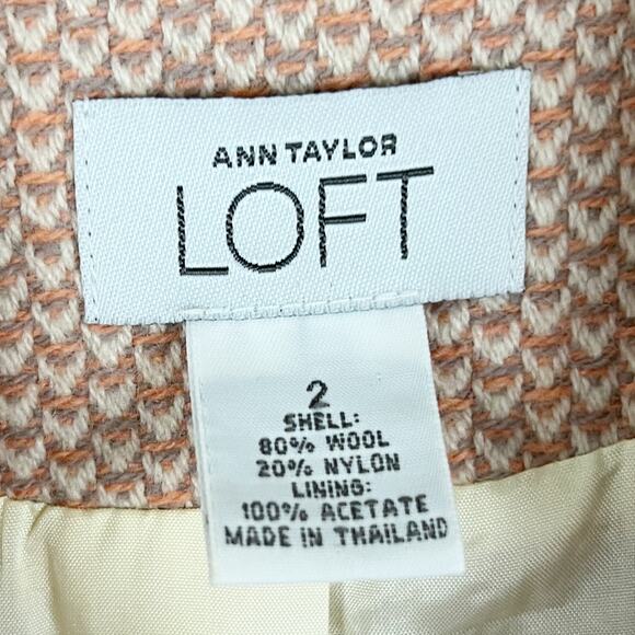 Ann Taylor Loft Pink and Cream Tweed Wool Blend Blazer Jacket Size 2 - Picture 5 of 5